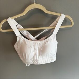 Women's Front Zip High Neck Sports Bra White Mesh Layered  Large L
